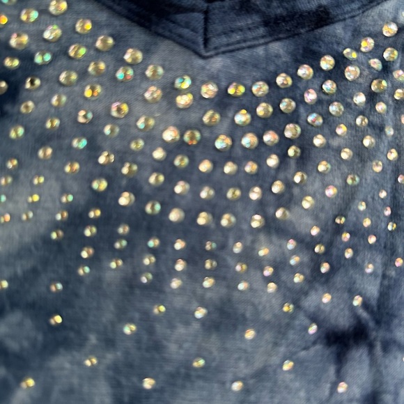 Aces Design Women’s XXL Blue Tie Dye Sequin V Neck Top Stretch Hippie Bohemian - Picture 3 of 11